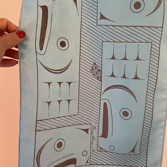 Vtg Barry Herem Scarf Blue1979 Northwest Coast Native Design Pacific 11 x 54” - Picture 2 of 9